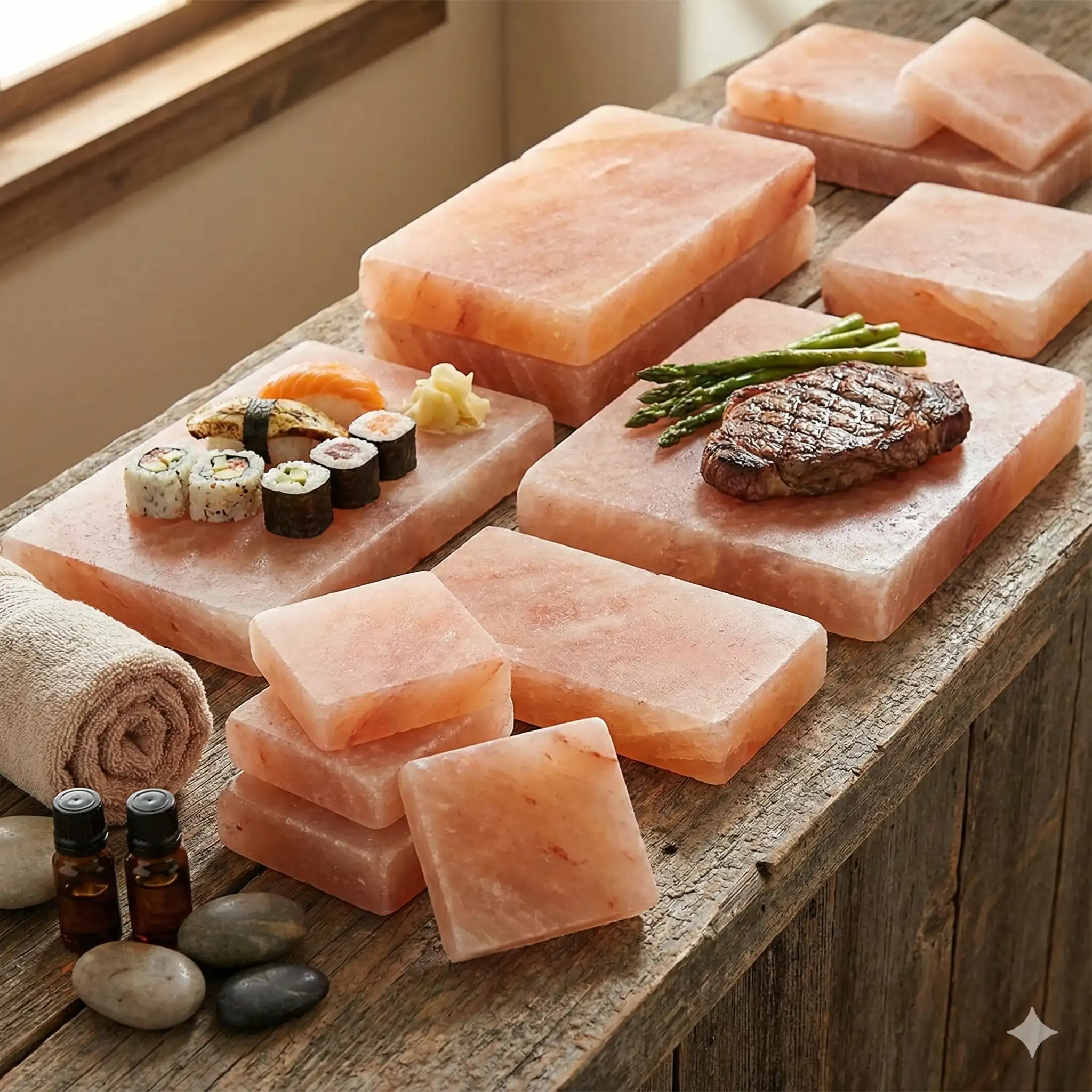 Himalayan salt tiles in various sizes